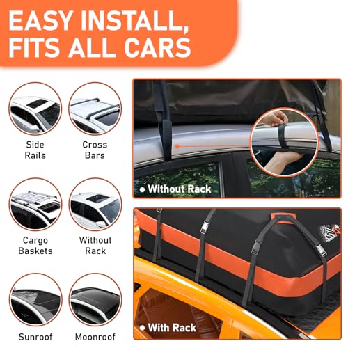 Asinking 15 Cu Ft Waterproof Car Roof Cargo Bag with Security Lock & Accessories