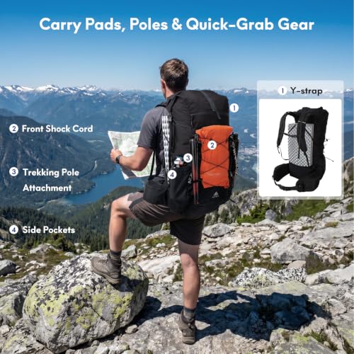 Haimont 40L+15L Roll-Top Backpacking Pack with Rain Cover - Black