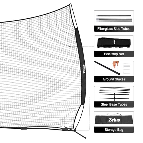 Black 16x10 ft Baseball & Softball Backstop Net - Durable Training Barrier