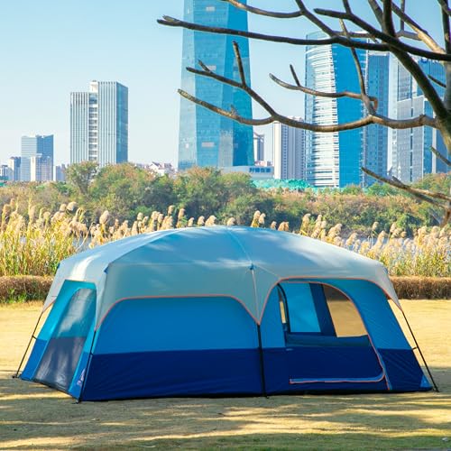 Family Camping Tent 14 Person with 3 Rooms & Doors - Dark Blue