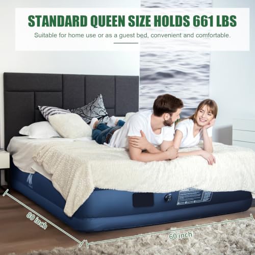 AYAMAYA 16-Inch Queen Camping Air Mattress with Detachable Electric Pump - Portable Double High Inflatable Bed for Camping & Home
