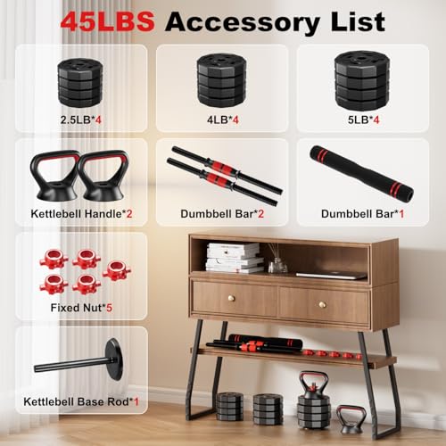 UNNMIIY 45LB Adjustable Dumbbell Set 5-in-1 Home Gym Weights for Strength Training