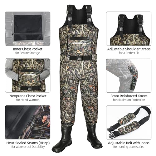 4mm Neoprene Chest Waders with Boots for Men - Waterproof Camo Fishing Gear M8/W9