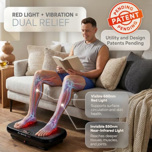 Lifepro VibraRed Vibration Plate with Red Light Therapy & Resistance Bands - Black Edition