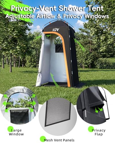 Large Portable Shower Tent with Mesh Windows & Waterproof Fabric for Camping & Outdoor Use