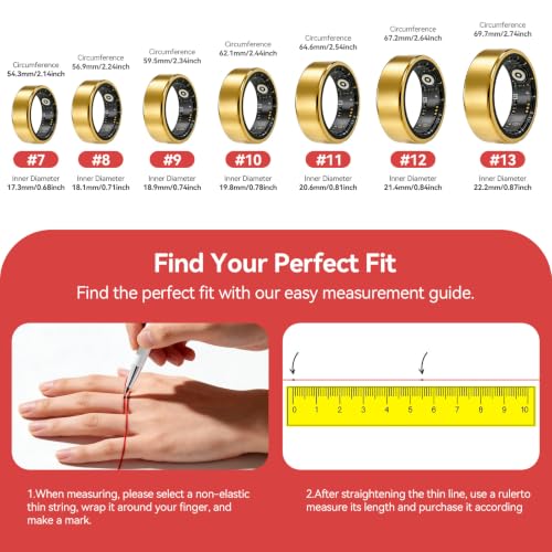 Gold Smart Ring Fitness Tracker with Heart Rate & Sleep Monitoring - Women Men