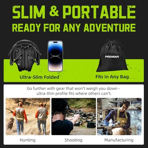 PROHEAR 022 Electronic Ear Protection for Shooting & Hunting - Black + Green, 29dB Noise Reduction, 4 Microphones