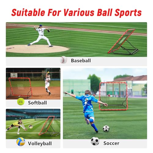 Red 4x4.5FT Baseball Rebounder Net with Adjustable Angles and Bungee Cords