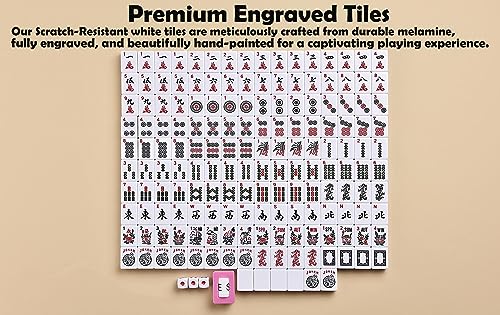 American Mahjong Game Set with 166 Tiles and Red Quilted Carrying Bag - Pinky Red Variation