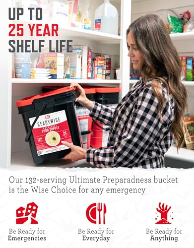 ReadyWise Emergency Food Supply Survival Bucket - 132 Servings, Just Add Water, Long Shelf Life