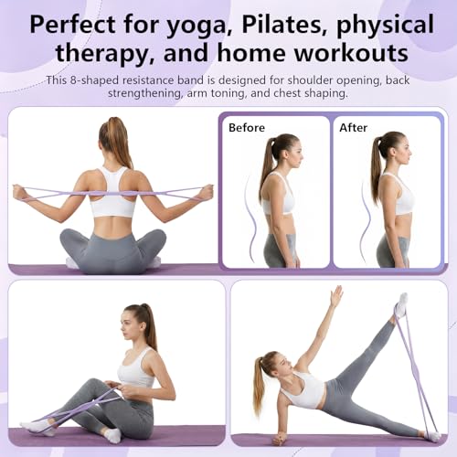 Figure 8 Resistance Bands Set with Handles, 15lb Purple & 25lb Blue for Home Gym Yoga & Therapy