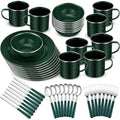 Nuogo 48-Piece Green Camping Enamel Dinnerware Set for 8 with Bowls Plates Cups Utensils