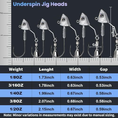 Natufish Underspin Jig Heads 6Pcs Brass Blade Flash for Bass Saltwater - 1/8 oz / 3.5g