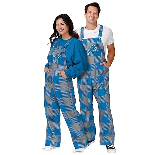 FOCO NFL Detroit Lions Men's Plaid Bib Overalls - Team Logo, Medium