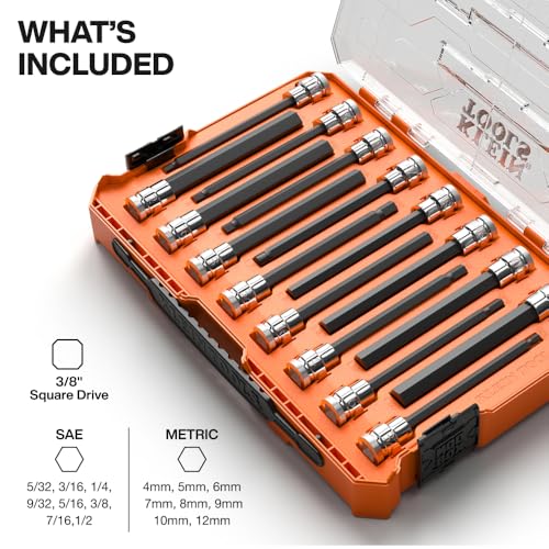 Long Hex Bit Socket Set - SAE & Metric, 16-Piece with MODbox Case - Klein Tools