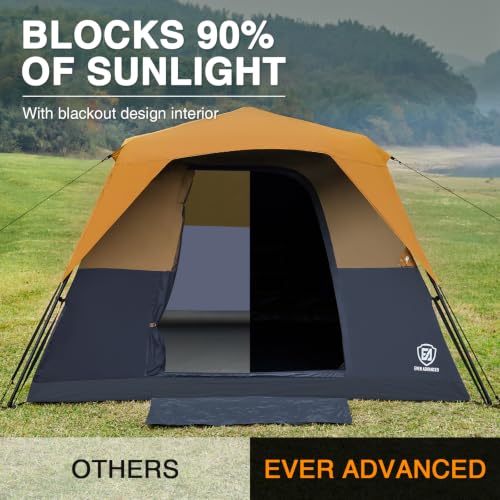 Ever Advanced 6 Person Blackout Instant Cabin Tent - Orange, Easy Setup, Family Camping Gear