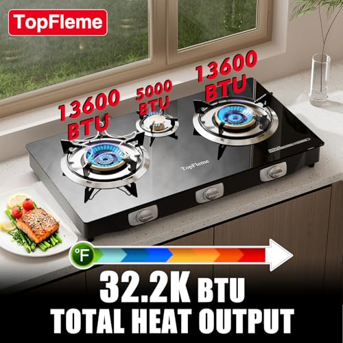 Black 3 Burner Propane Stove - 32,300 BTU Outdoor Gas Cooktop with Auto-Ignition