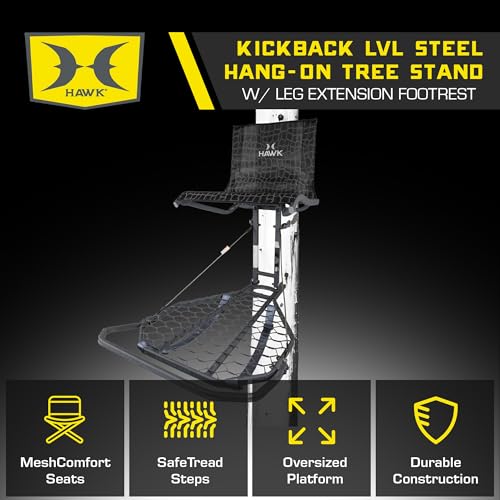 Hawk Kickback LVL Hang-On Deer Hunting Tree Stand with XL Mesh Seat & Platform