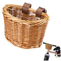 Kids Bike Basket with Adjustable PU Belts - Handmade Woven Rattan, Brown