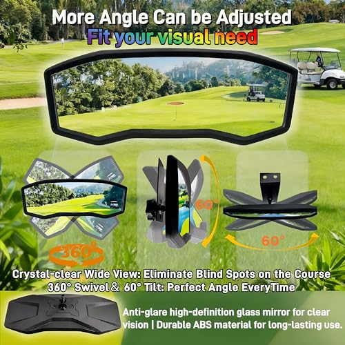 Black Racing Style Rear View Mirror for Golf Carts - Universal Fit, 360° Adjustable