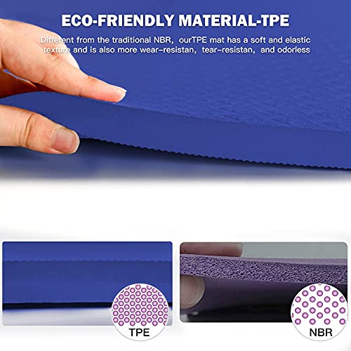 Blue 4/5 Inch Thick TPE Yoga Mat - Non-Slip, Extra Support, Large 72" x 32"