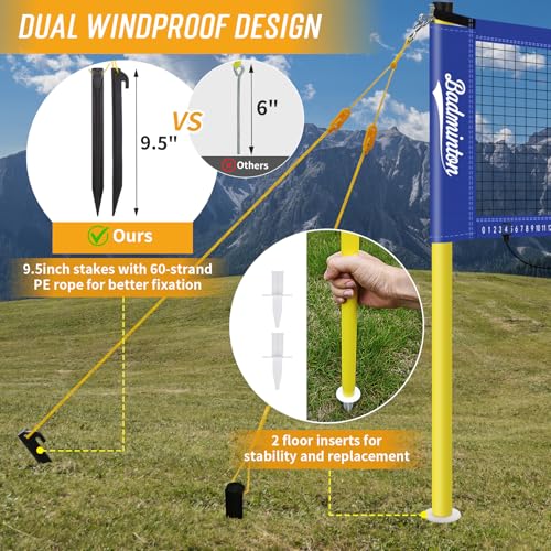 PUULIVEE 20ft Blue Portable Outdoor Badminton Net Set for Backyard
