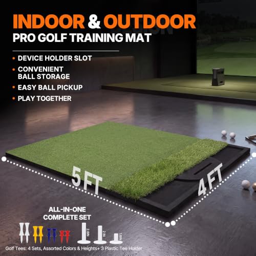 Fanshaw Premium Dual-Turf Golf Mat with Ball Tray & Phone Slot - Green 5x4 ft