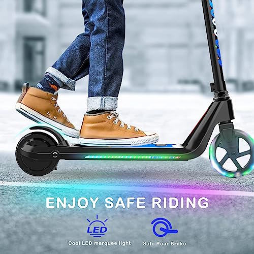 LINGTENG Black Electric Kids Scooter for Ages 6-9 with Flash Wheel & Adjustable Speed