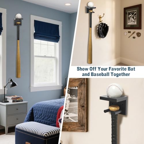 Wall Mount Baseball Bat & Ball Display Rack - Solid Wood Sports Collector Organizer