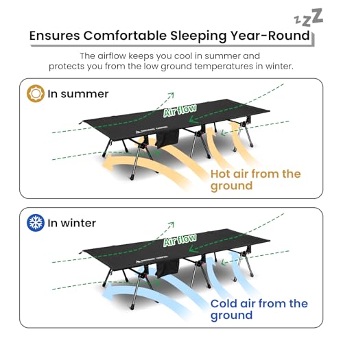 ONETIGRIS Supranubis Camping Cot Black - Height Adjustable Lightweight Folding Bed for Hiking, Travel, Beach, Office Nap