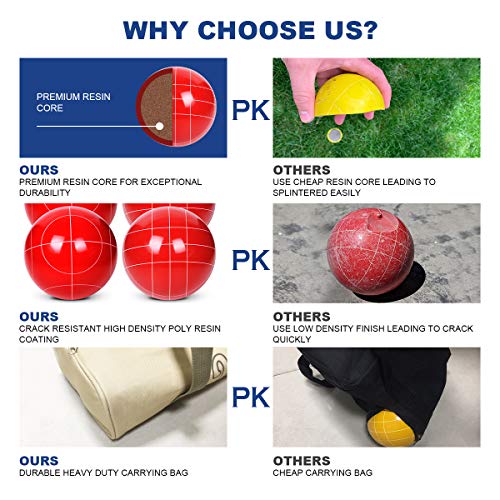 VSSAL 107mm Multi-Color Regulation Size Bocce Ball Set - Solid Resin, 8 Balls + Pallino & Carry Bag