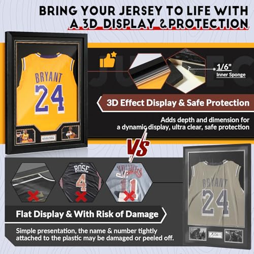 Black Jersey Display Case with UV Protection for Sports Jerseys - Large Acrylic Shadow Box, Wall Mount, JupDec