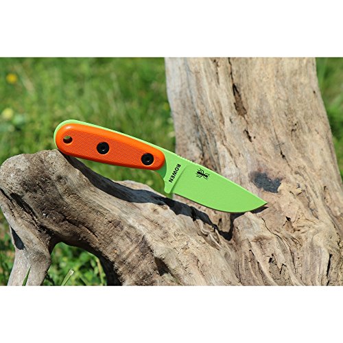 Fixed Blade Survival Knife with Green Venom Steel & Orange G10 Handles