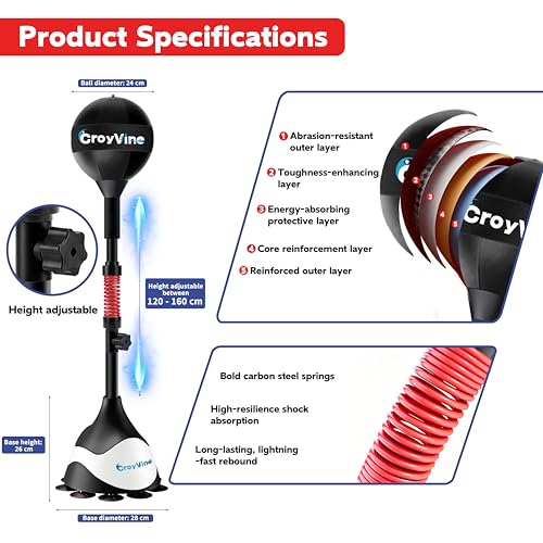 CroyVine Black Adjustable Freestanding Reflex Punching Bag for Home Gym & Boxing Training