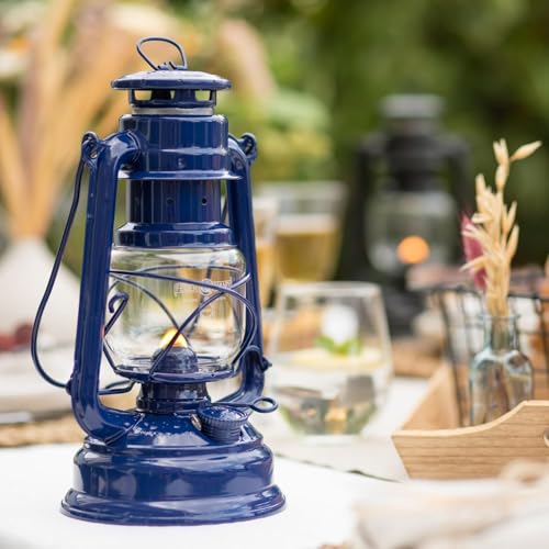 Feuerhand Blue Outdoor Kerosene Lantern - Weather-Resistant Hurricane Lamp for Camping & Patio, 10 Inches