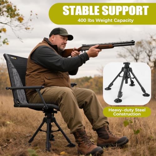 Heavy-Duty Swivel Hunting Chair 400lbs Capacity Silent Ground Seat