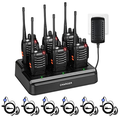 Pxton Long Range Walkie Talkies for Adults 6-Pack with Upgraded Earpiece & Multi Charger