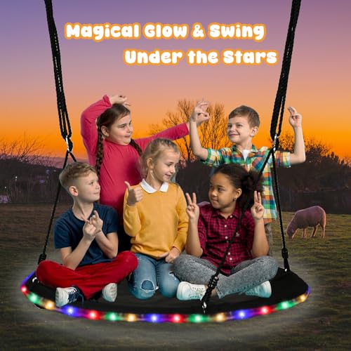 48 Inch Kids Tree Swing with LED Lights, Heavy-Duty Flying Saucer Swing for Indoor & Outdoor, 900lb Capacity - Variation of THIS listing