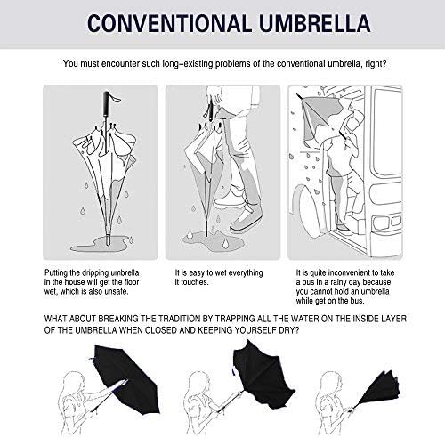SIEPASA Inverted Reverse Umbrella - Extra Large Double Canopy, Windproof & Waterproof | 49/56 Inch