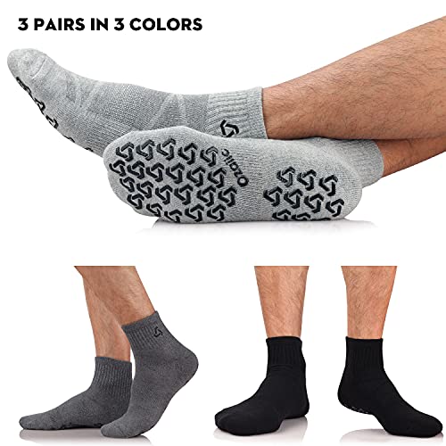 Ozaiic Non-Slip Pilates Socks 3 Pairs Large Black Grey Dark Gray for Yoga