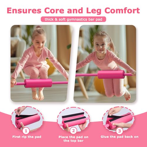 Sportsroyals Pink Adjustable Gymnastics Bar for Kids with Mat - Home Training