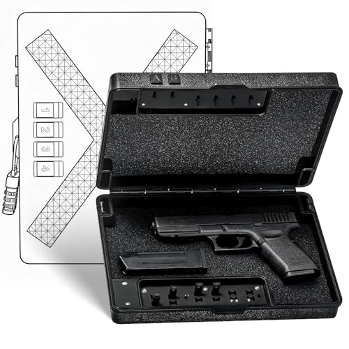 Black Mechanical Gun Safe with TSA Padlock for Handgun, Compact Nightstand & Travel Security
