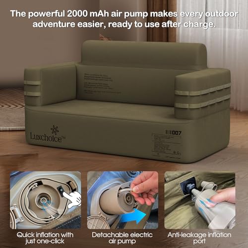 Inflatable Camping Loveseat Couch with Rechargeable Pump - Built-in Air Sofa