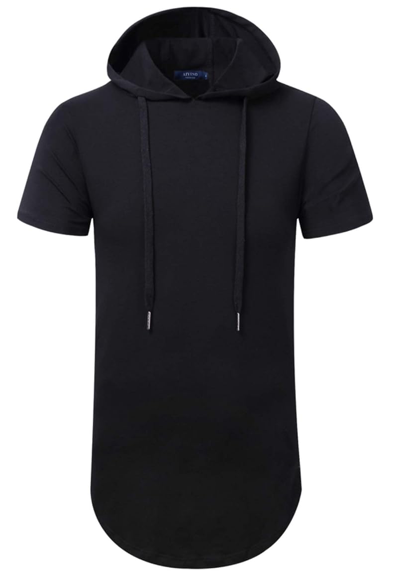Aiyino Men's Short Sleeve Hooded T Shirt Lightweight Cotton Pullover Hoodie - Black XL