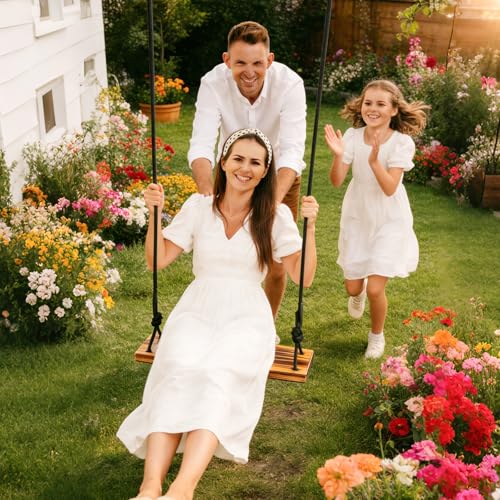 Aspelev 24x8 Carbonized Wooden Tree Swing Seat - Heavy Duty 500 lb Capacity, Adjustable Rope & Straps for Indoor & Outdoor Use