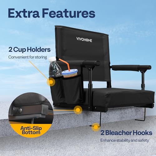 VIVOHOME Black Stadium Seats with Back Support & Cup Holders