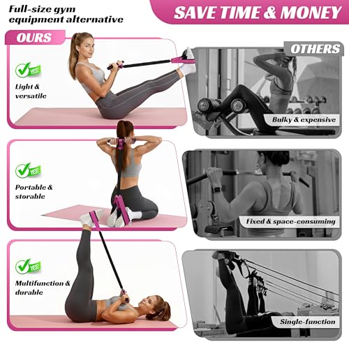 Pink Multifunction Pedal Resistance Band with Handle - 50LBS for Core & Full Body Workout