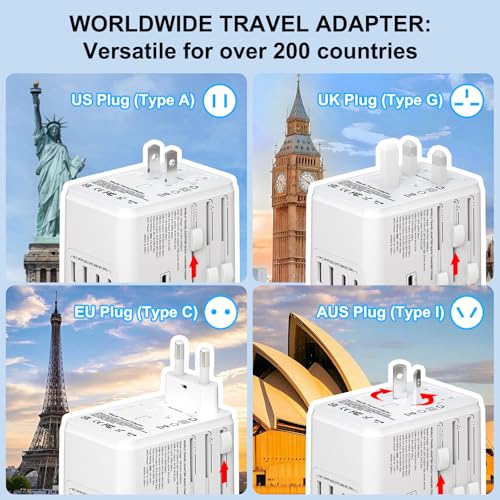 Universal Travel Power Adapter with 6-in-1 Wall Charger, Fast Charging USB & Type-C