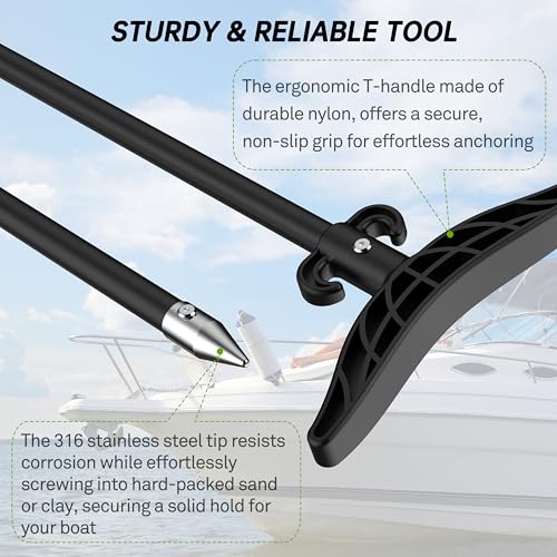 12.3 Ft Black Fiberglass Shallow Water Anchor Pole with T-Handle for Kayaks & Boats