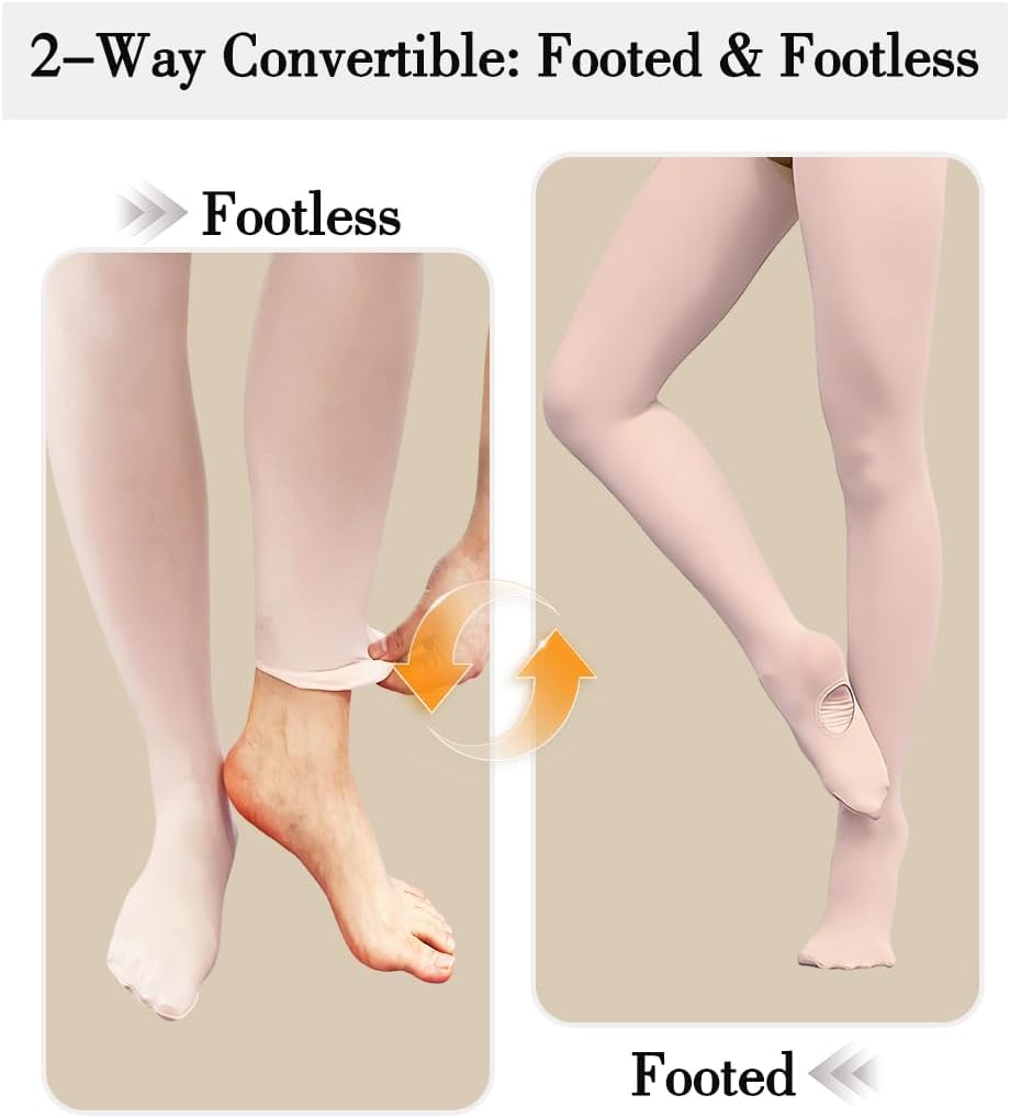 Skiennix Women's Ballet Tights | Opaque, Ultra Soft Convertible Dance Tights for Jazz & Yoga